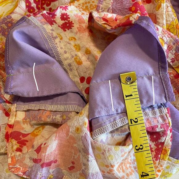 Vintage 60s 70s Floral Angel Wing Top Lavender Orange Size Small - Picture 6 of 6